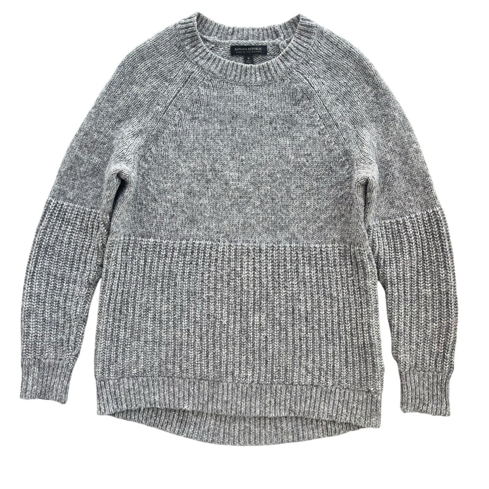 Banana Republic Sz S Silver Gray Italian Yarn Wool Bl Chunky Knit Sweater 724256